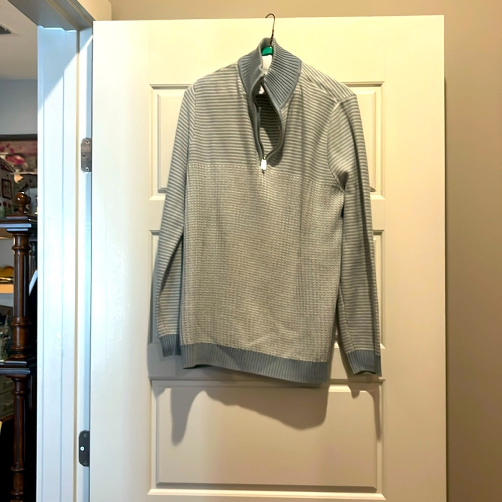 Blue and white pullover
